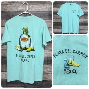 Playa Del Carmen Mexico T Shirt Men’s M Green Blue Tequila Graphic Print